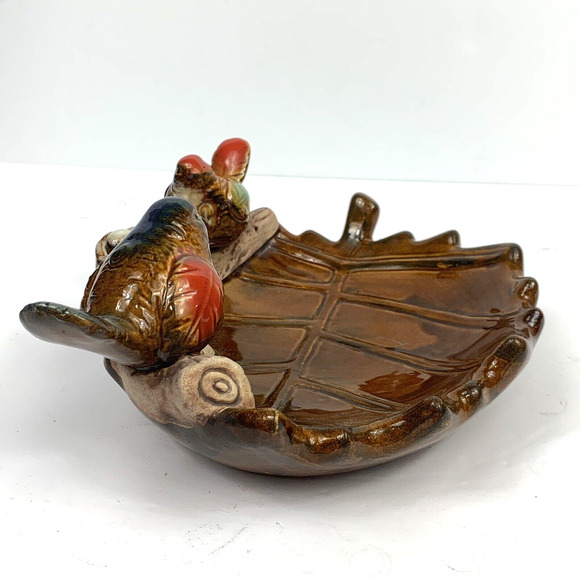 Ceramic Bird Bath large Leaf Plate Majolica Style Glazed Bird feeder dish tray - Picture 10 of 10